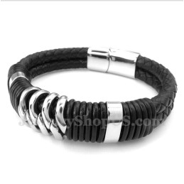 Pulseira Masculina De Couro Preto De Titânio