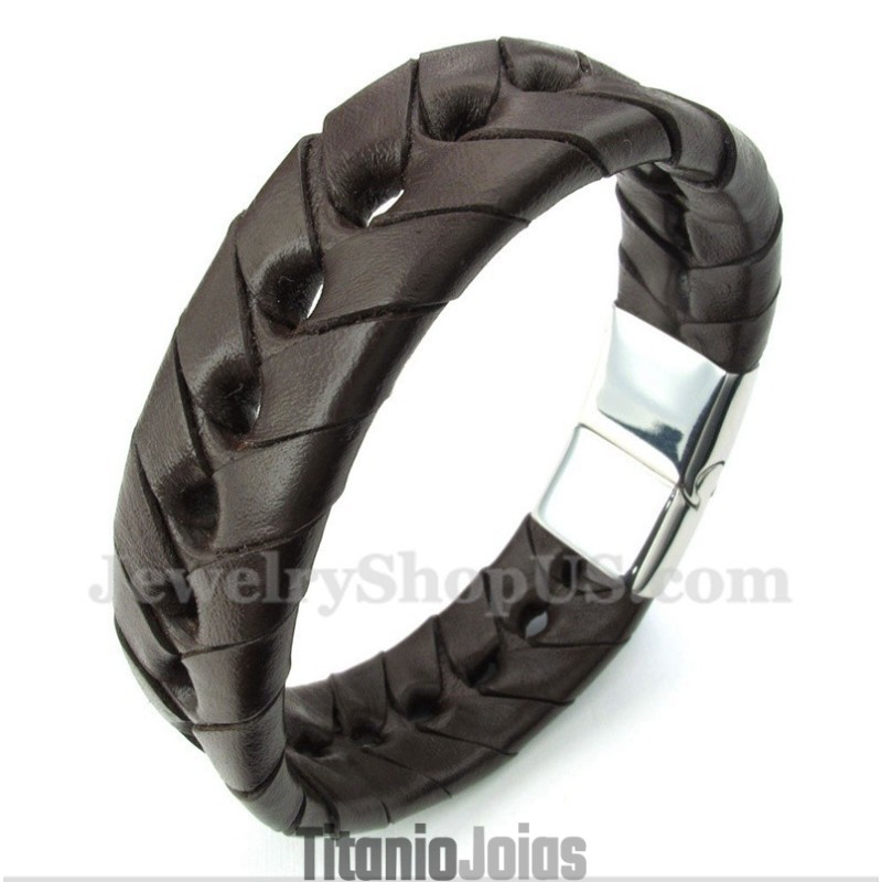 Pulseira Masculina De Couro De Titânio Pulseira Masculina De Couro De Titânio