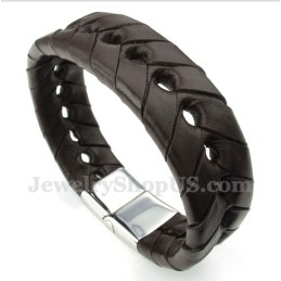 Pulseira Masculina De Couro De Titânio