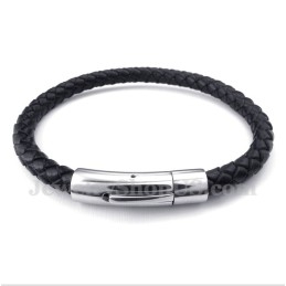 Pulseira Masculina De Couro Preto De Titânio