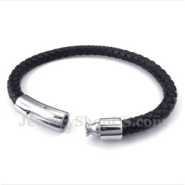 Pulseira Masculina De Couro Preto De Titânio