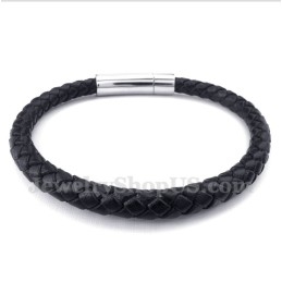 Pulseira Masculina De Couro Preto De Titânio