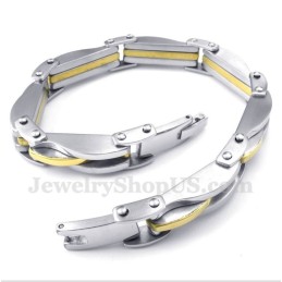 Pulseira Masculina De Titânio Dourado Wave