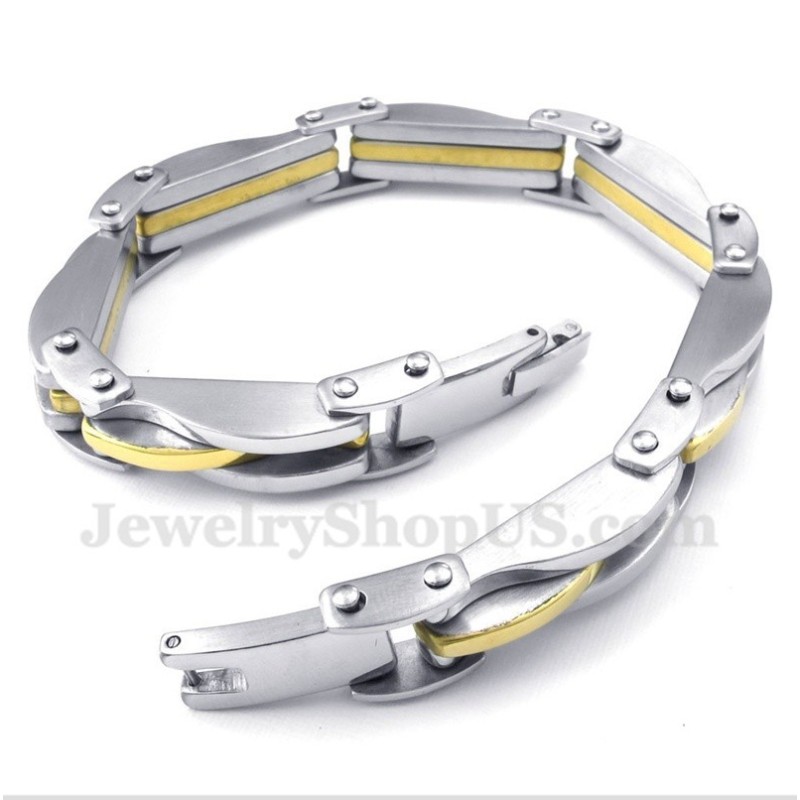 Pulseira Masculina De Titânio Dourado Wave Pulseira Masculina De Titânio Dourado Wave