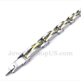 Pulseira Masculina De Titânio Dourado Wave