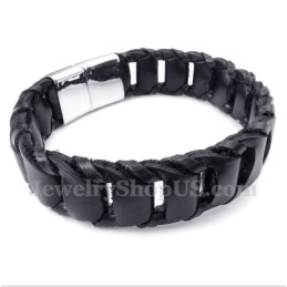 Pulseira Masculina De Couro Preto De Titânio