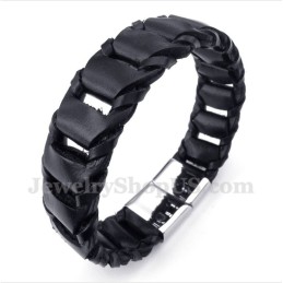 Pulseira Masculina De Couro Preto De Titânio
