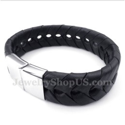 Pulseira Masculina De Couro De Titânio