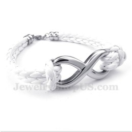 Pulseira De Couro Com Símbolo Do Infinito Em Titânio Masculino