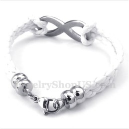 Pulseira De Couro Com Símbolo Do Infinito Em Titânio Masculino
