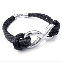 Pulseira De Couro Com Símbolo Do Infinito Em Titânio Masculino