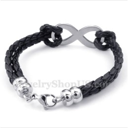 Pulseira De Couro Com Símbolo Do Infinito Em Titânio Masculino