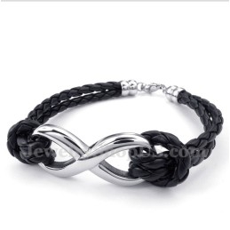 Pulseira De Couro Com Símbolo Do Infinito Em Titânio Masculino