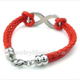 Pulseira De Couro Com Símbolo Do Infinito Em Titânio Masculino