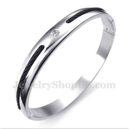 Pulseira Masculina De Titânio Com Cabo Preto E Diamante