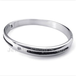 Pulseira Masculina De Titânio Com Cabo Preto E Diamante