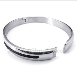 Pulseira Masculina De Titânio Com Cabo Preto E Diamante
