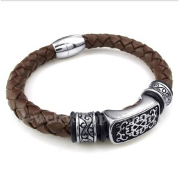 Pulseira Masculina De Couro De Titânio