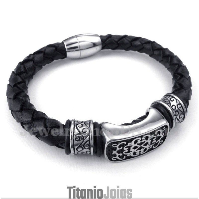 Pulseira Masculina De Couro De Titânio Pulseira Masculina De Couro De Titânio