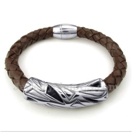Pulseira Masculina De Couro De Titânio