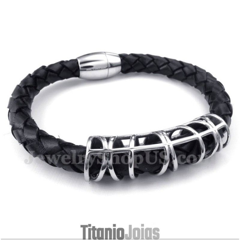 Pulseira Masculina De Couro De Titânio Pulseira Masculina De Couro De Titânio