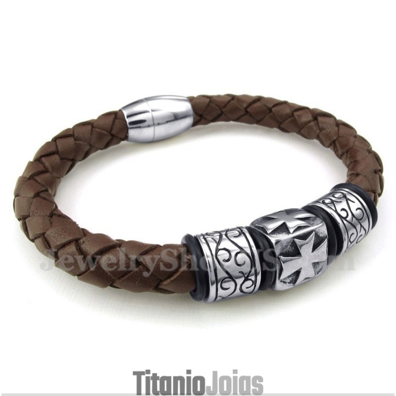 Pulseira Masculina De Couro De Titânio Pulseira Masculina De Couro De Titânio