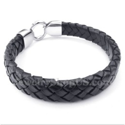 Pulseira Masculina De Couro Preto De Titânio