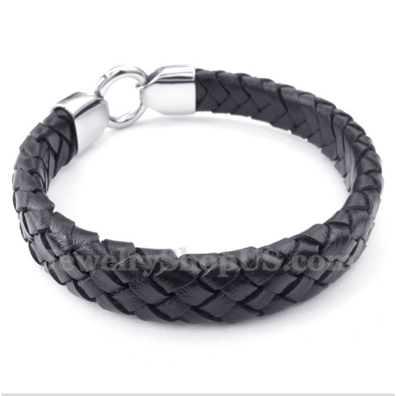 Pulseira Masculina De Couro Preto De Titânio Pulseira Masculina De Couro Preto De Titânio