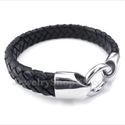 Pulseira Masculina De Couro Preto De Titânio