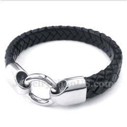 Pulseira Masculina De Couro Preto De Titânio