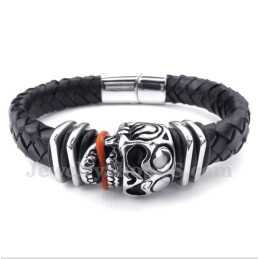 Pulseira De Couro Masculina De Titânio Com Caveira