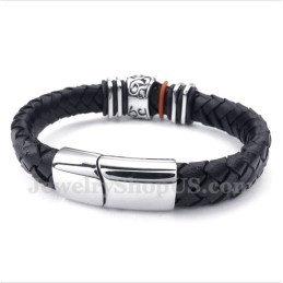 Pulseira De Couro Masculina De Titânio Com Caveira