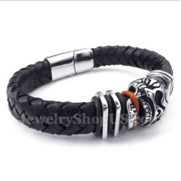 Pulseira De Couro Masculina De Titânio Com Caveira