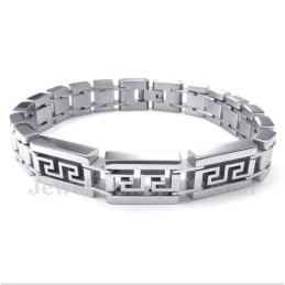 Pulseira Masculina De Titânio Com Padrão Grego Meandro