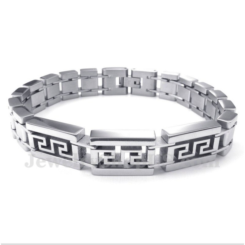 Pulseira Masculina De Titânio Com Padrão Grego Meandro Pulseira Masculina De Titânio Com Padrão Grego Meandro