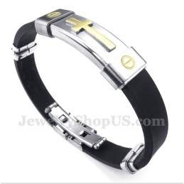 Pulseira Masculina De Titânio E Borracha Com Cruz