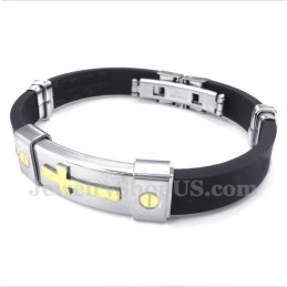 Pulseira Masculina De Titânio E Borracha Com Cruz