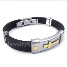 Pulseira Masculina De Titânio E Borracha Com Cruz