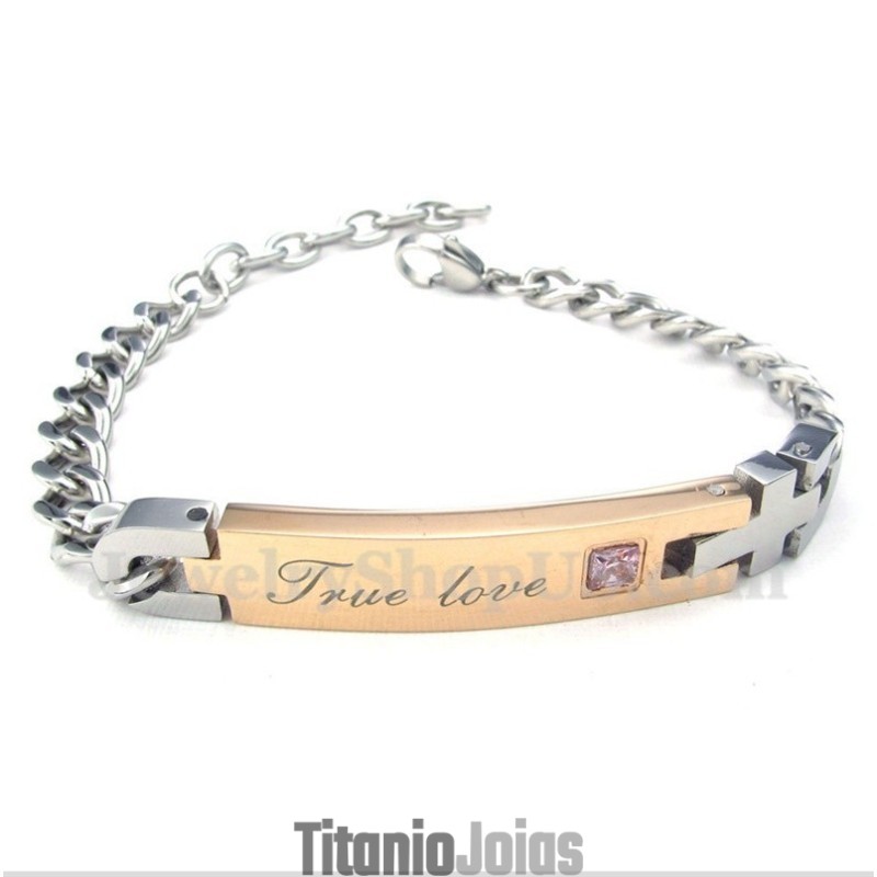Pulseira De Casal Feminina De Titânio E Diamante Pulseira De Casal Feminina De Titânio E Diamante