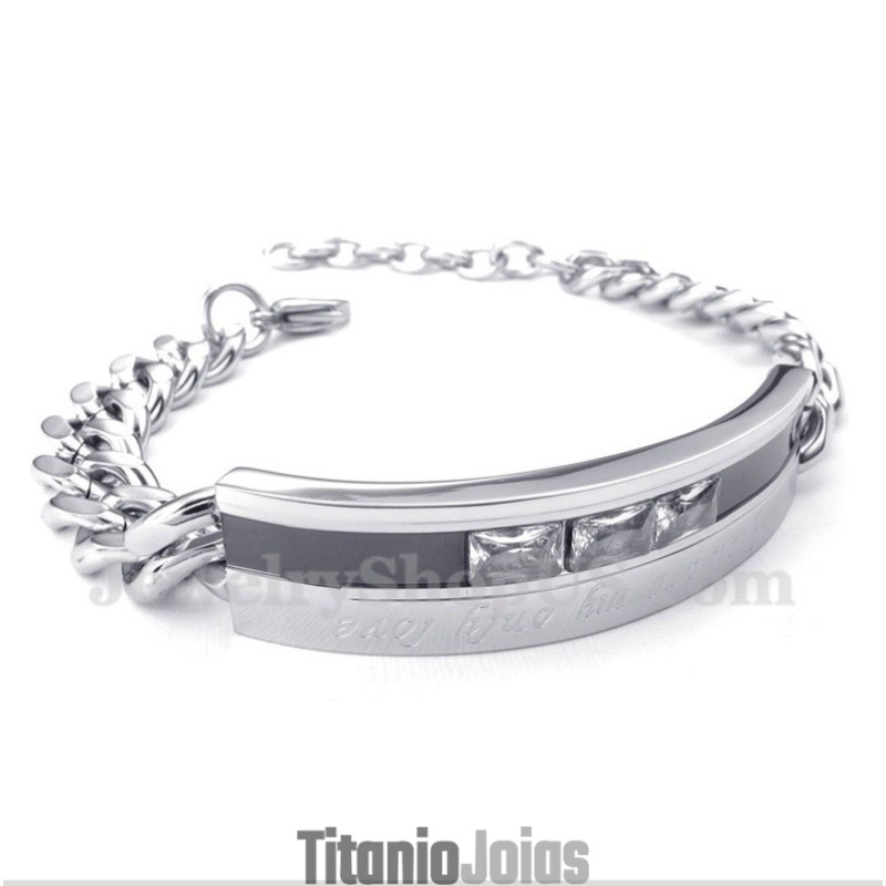 Pulseira Masculina De Titânio Com Cristal Preto Para Casal Pulseira Masculina De Titânio Com Cristal Preto Para Casal