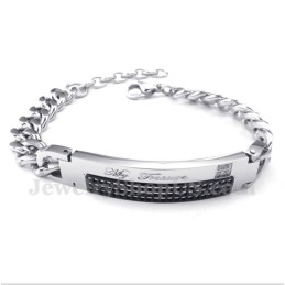 Pulseira Masculina De Casal Em Titânio Com Diamante Negro