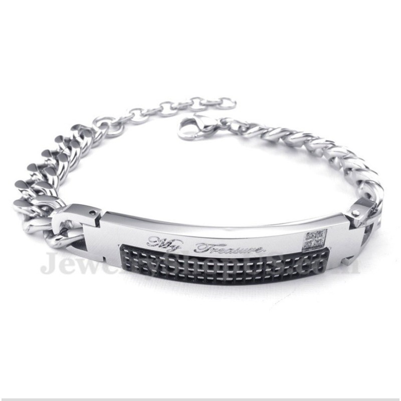 Pulseira Masculina De Casal Em Titânio Com Diamante Negro Pulseira Masculina De Casal Em Titânio Com Diamante Negro