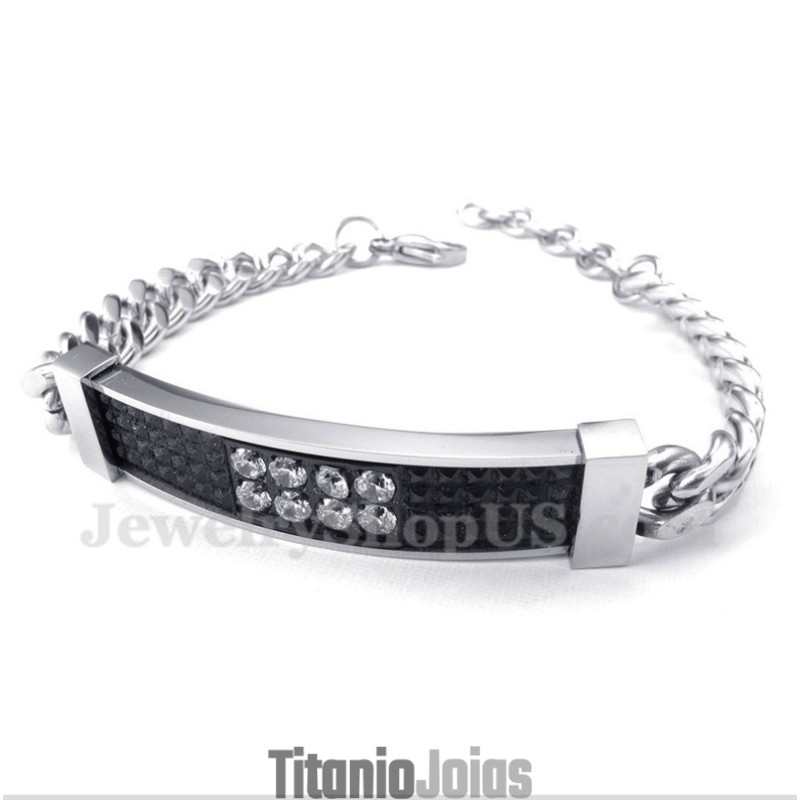 Pulseira Masculina De Casal Em Titânio Com Diamante Negro Pulseira Masculina De Casal Em Titânio Com Diamante Negro