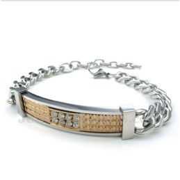 Pulseira De Casal Feminina De Titânio E Ouro Com Diamantes