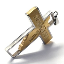 Pingente De Titânio Com Cruz De Jesus (Dourado)