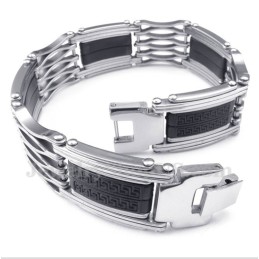 Pulseira Masculina De Titânio Com Padrão Grego Meandro