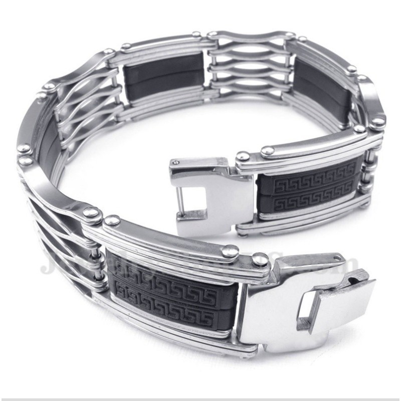 Pulseira Masculina De Titânio Com Padrão Grego Meandro Pulseira Masculina De Titânio Com Padrão Grego Meandro