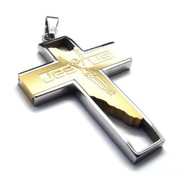 Pingente De Titânio Com Cruz De Jesus (Dourado)
