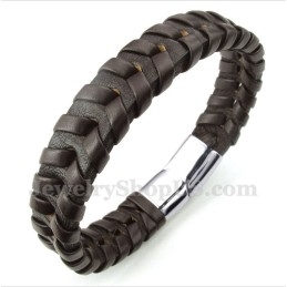 Pulseira Masculina De Couro E Titânio