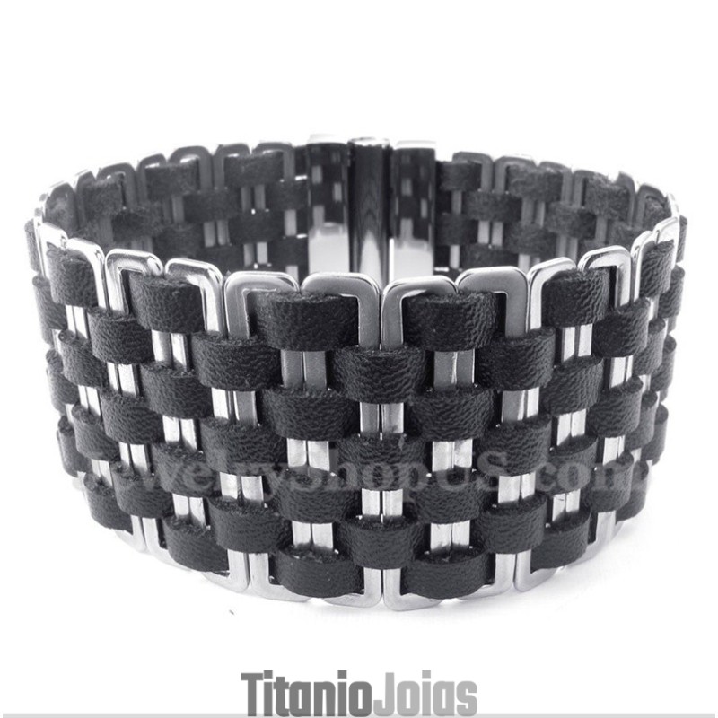 Pulseira Masculina De Couro E Titânio Pulseira Masculina De Couro E Titânio